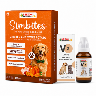 Digestion Care Combo for Dogs | Simbites Food + V2 Drops