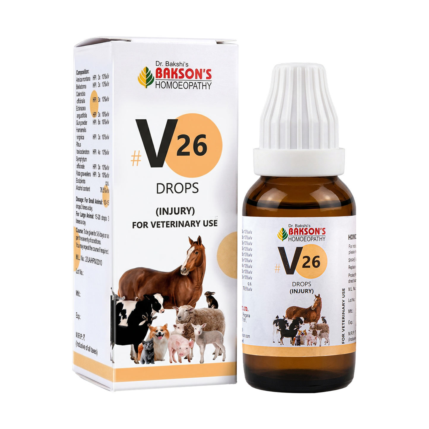 V26 Injury Drops For Dogs & Cats – Wounds, Sprains, Fractures, Bruises & Injury Recovery Support
