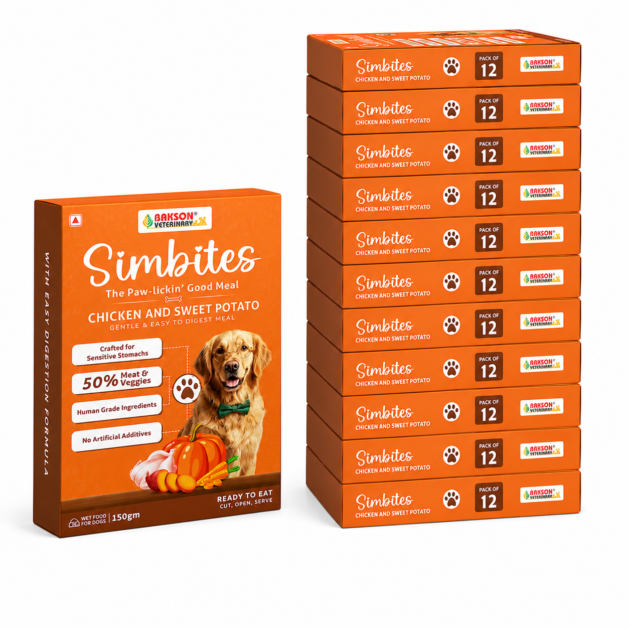 Pack Of 12 (150 gm) Simbites – Chicken & Sweet Potato Wet Food for Dogs