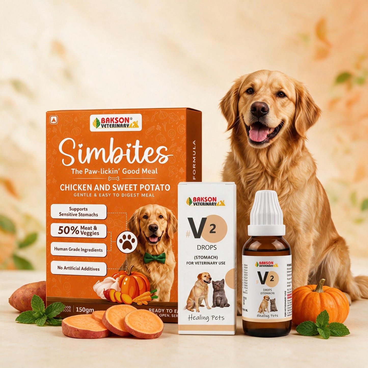 Digestion Care Combo for Dogs | Simbites Food + V2 Drops