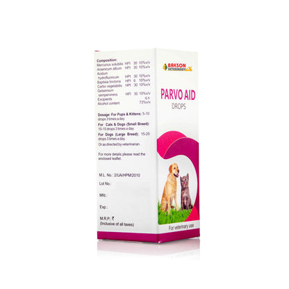 Parvo Aid Drops For Puppies – Parvovirus, Vomiting, Bloody Diarrhoea, Dehydration & Recovery Support