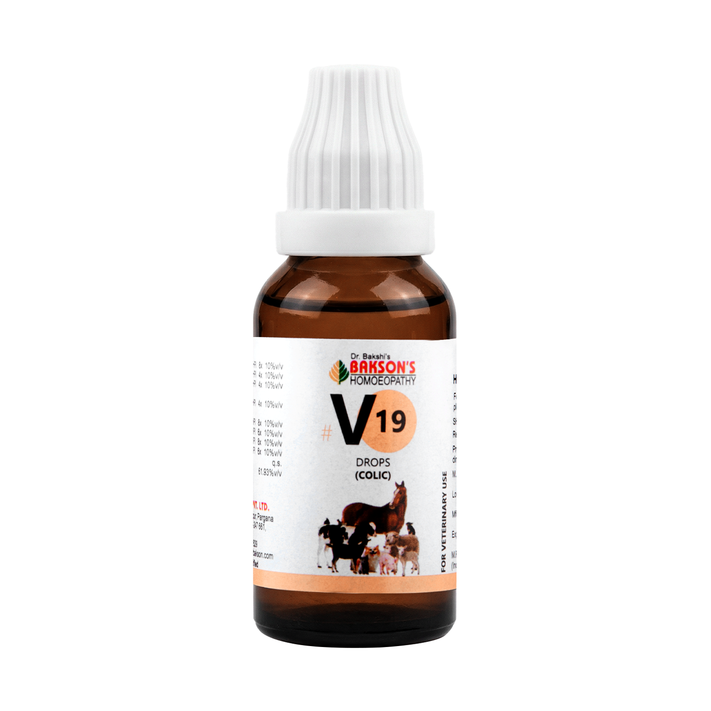 V19 Colic Drops For Dogs, Cats & Livestock – Colic Pain, Abdominal Cramps, Bloating & Digestive Support
