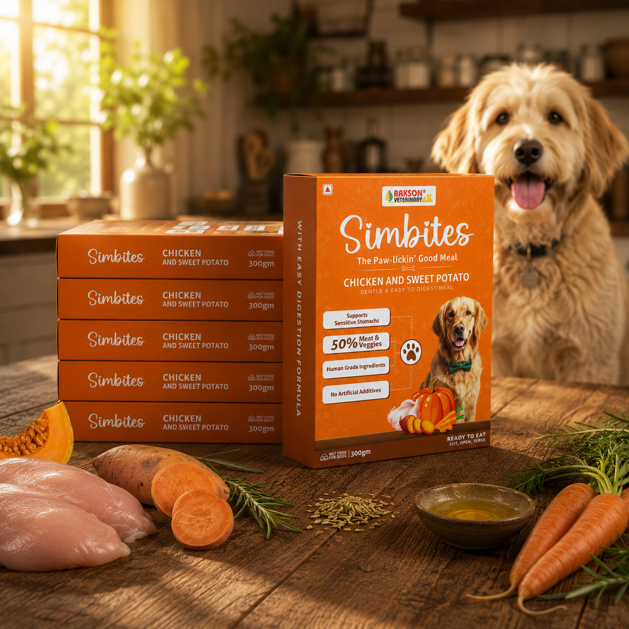 Pack Of 6 (300 gm) Simbites – Chicken & Sweet Potato Wet Food for Dogs